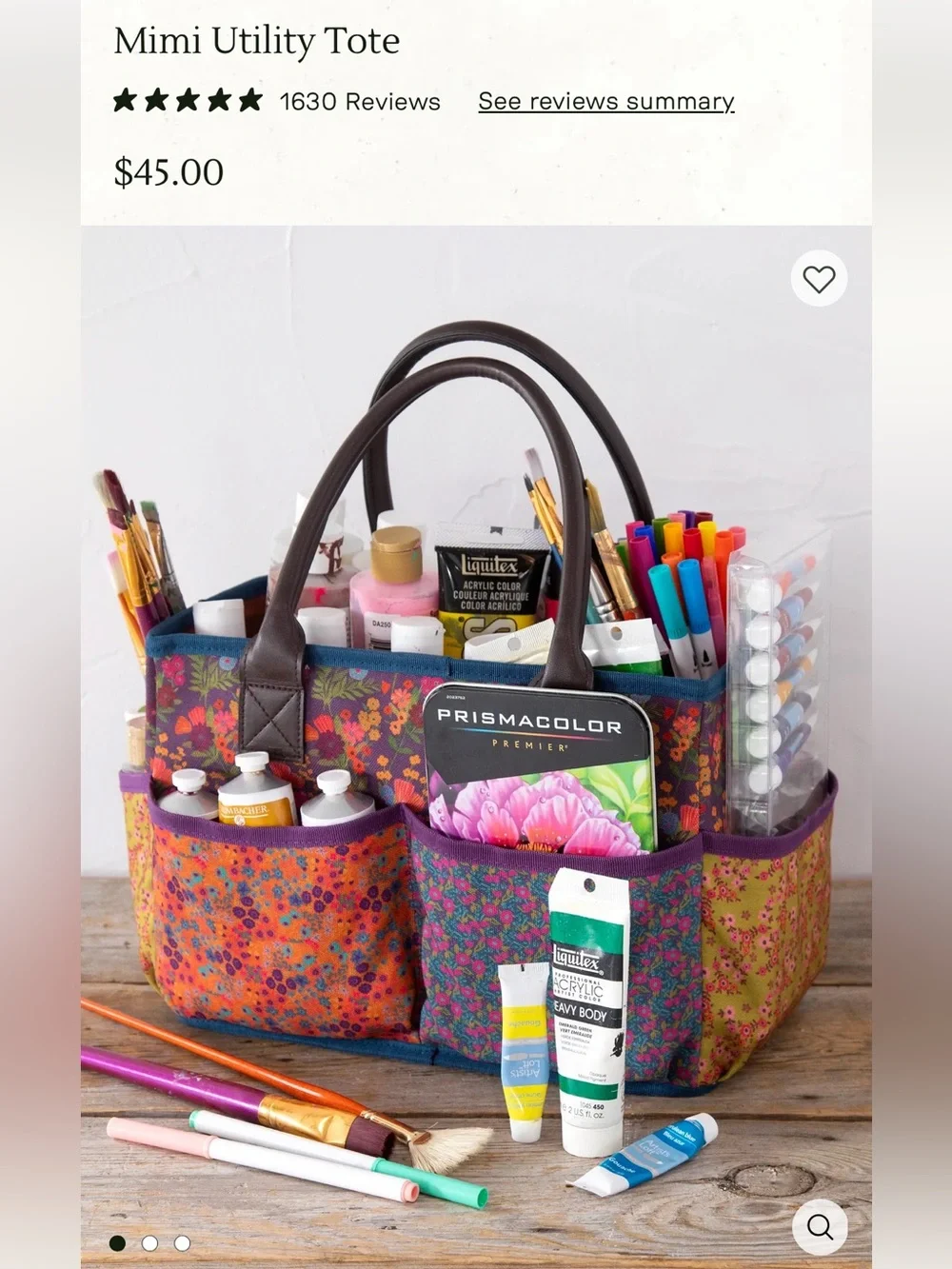 NATURAL LIFE Mimi Tote Floral Utility Tote Organizer Caddy - Teal Trim - Picture 6 of 16